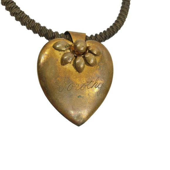 Vintage Choker Necklace Heart Floral ENGRAVED Dorothy Stretchy Boho Hippie Goth - Picture 2 of 14